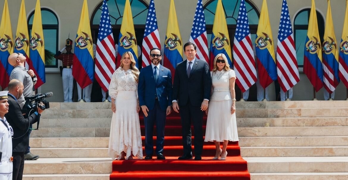 El presidente de Colombia, Abelardo De La Espriella, y su esposa Ana Lucia recibieron en Barranquilla el secretario de Estado de Estados Unidos, Marco Rubio, y a su esposa, Jeanette Rubio.